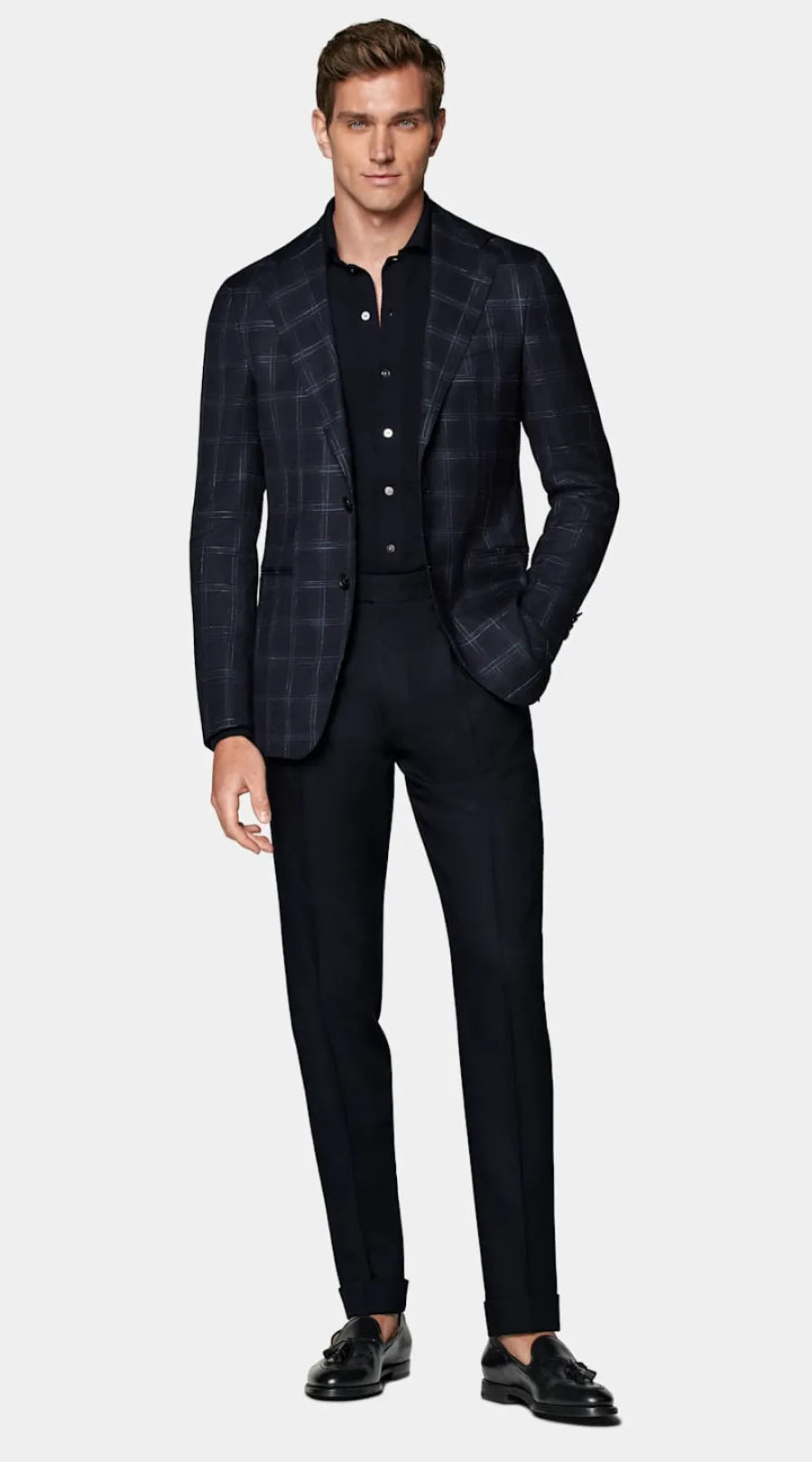 Suitsupply Blazer Havana coupe Tailored bleu marine à carreaux Discount