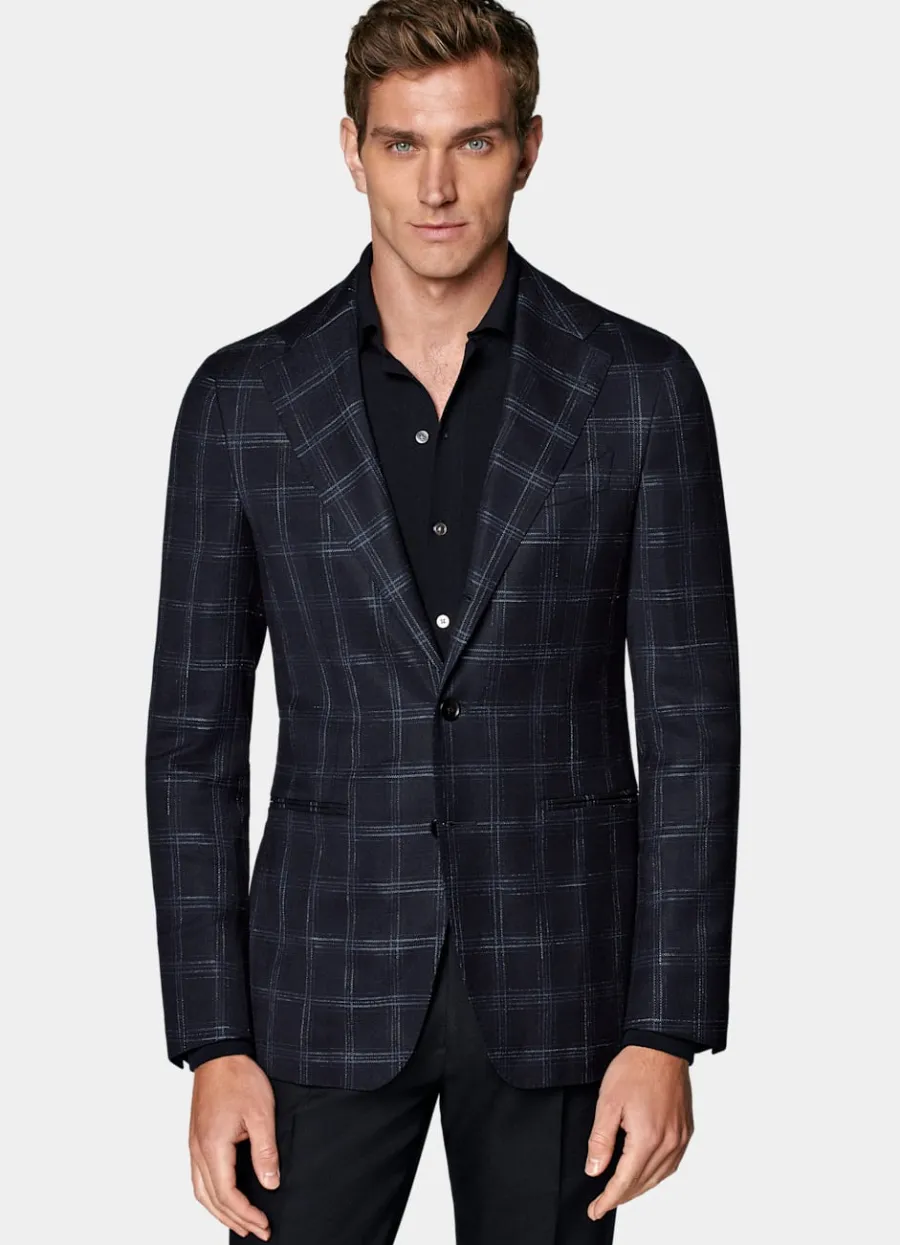 Suitsupply Blazer Havana coupe Tailored bleu marine à carreaux Discount