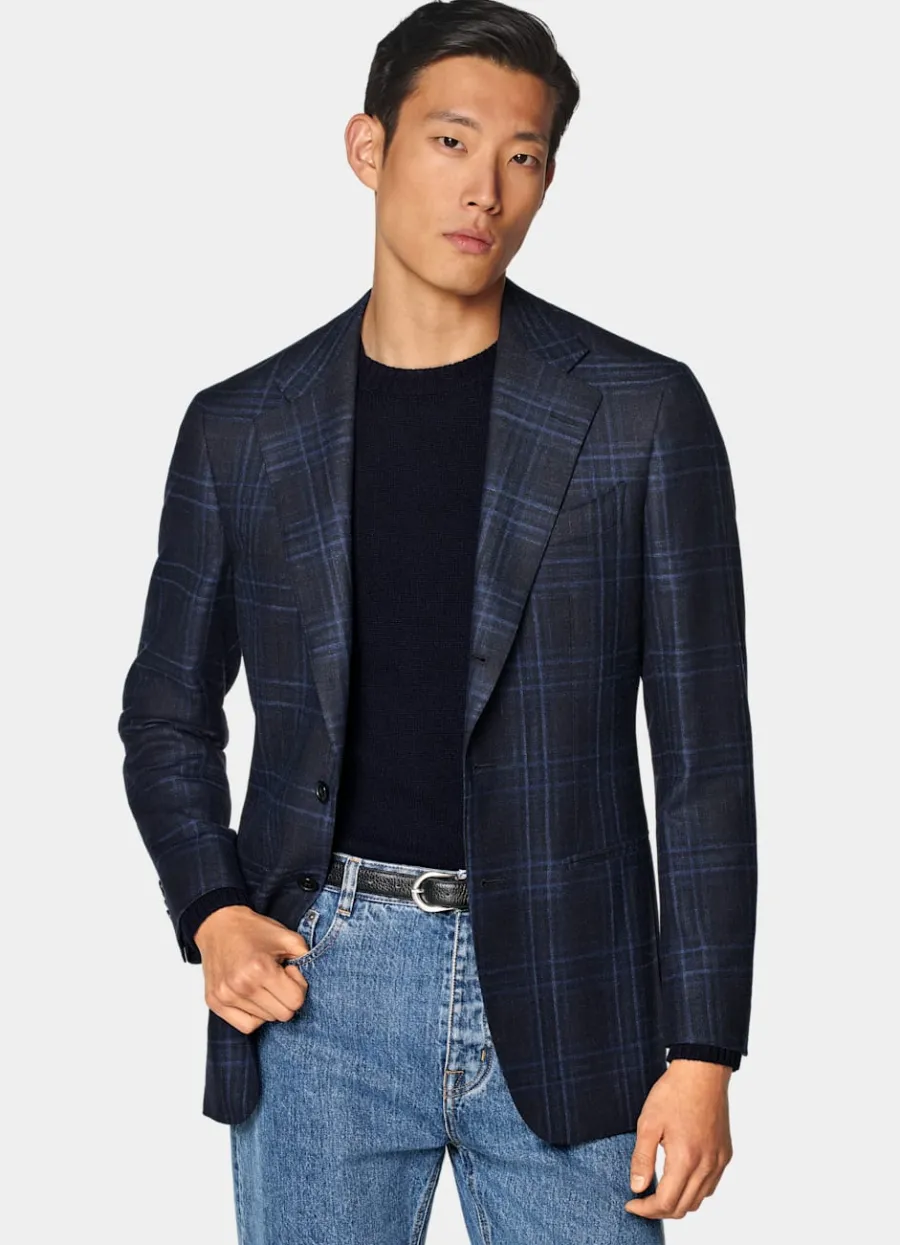 Suitsupply Blazer Havana coupe Tailored bleu marine à carreaux Navy Store