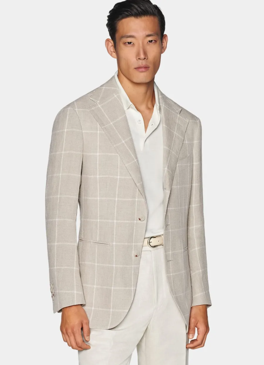 Suitsupply Blazer Roma coupe Relaxed taupe clair à carreaux Light Taupe Best Sale