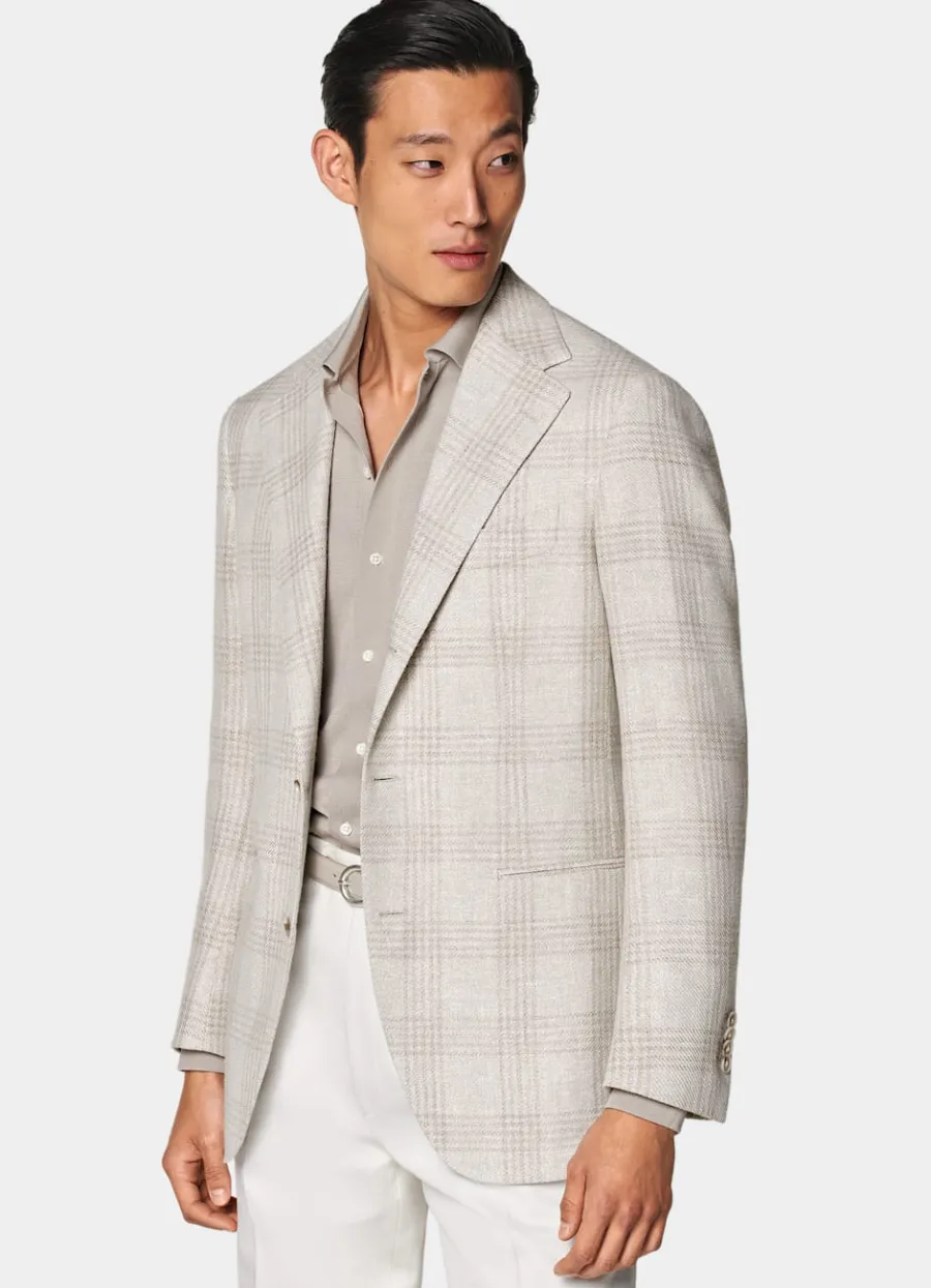 Suitsupply Blazer Roma coupe Relaxed taupe clair à carreaux Light Taupe Outlet