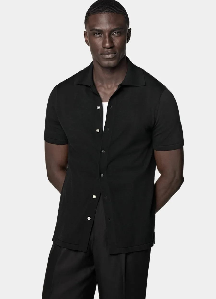 Suitsupply Cardigan à col polo noir Black Shop