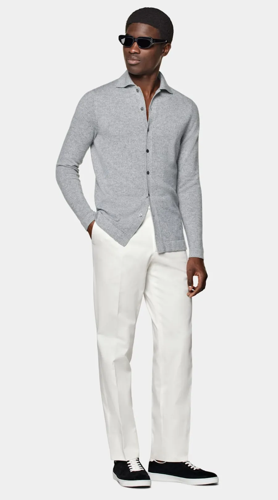 Suitsupply Cardigan col polo à manches longues gris Cheap