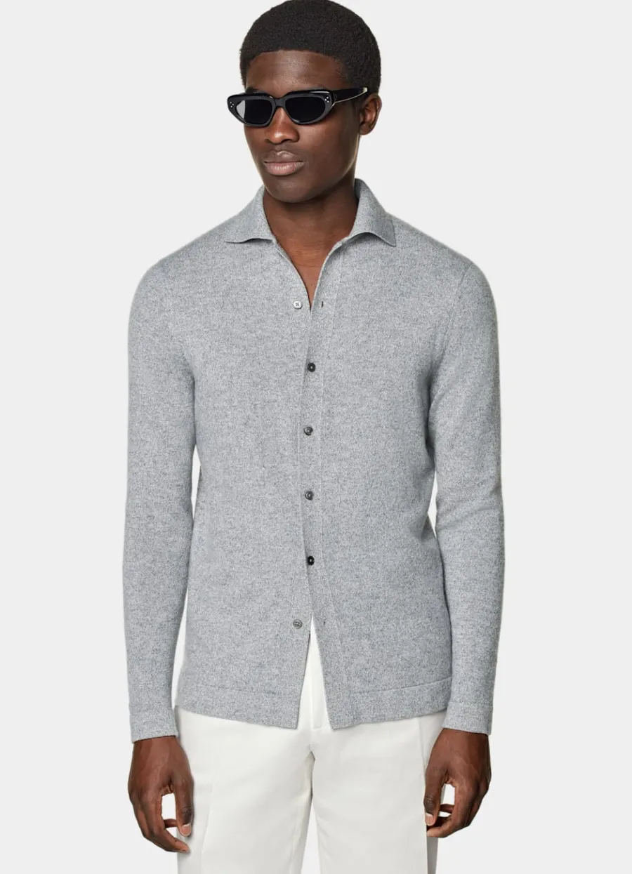 Suitsupply Cardigan col polo à manches longues gris Cheap