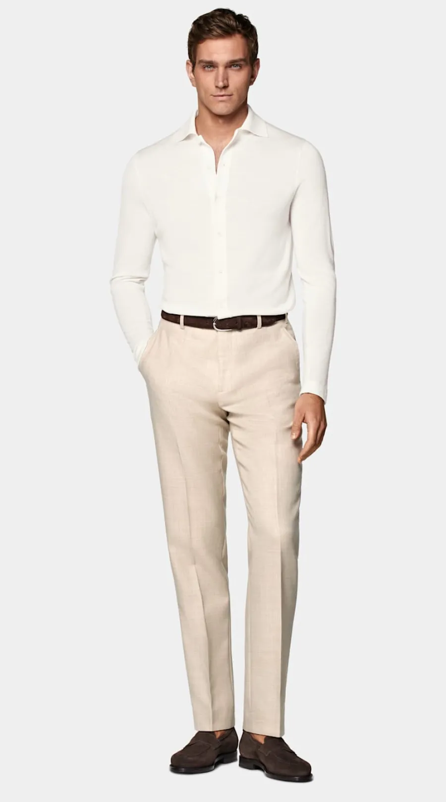 Suitsupply Cardigan col polo à manches longues Merino blanc cassé Off-White Shop