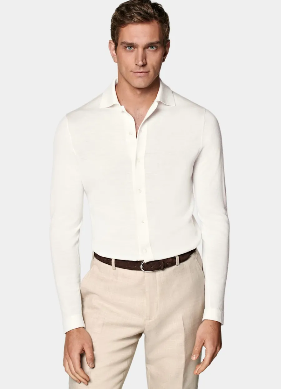 Suitsupply Cardigan col polo à manches longues Merino blanc cassé Off-White Shop