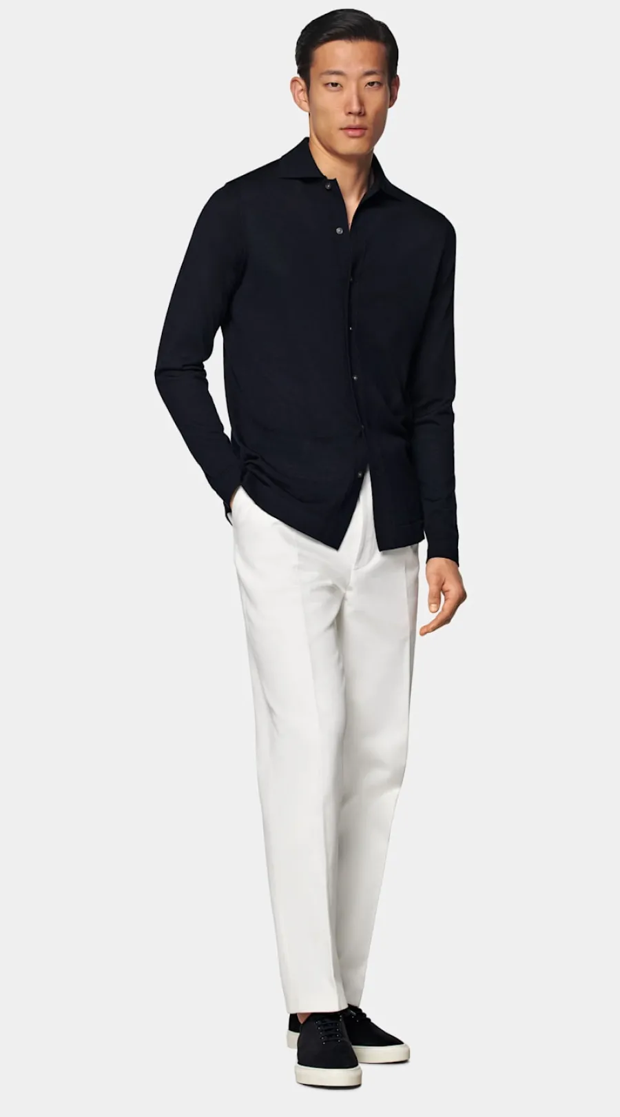 Suitsupply Cardigan col polo à manches longues Merino bleu marine Navy Outlet