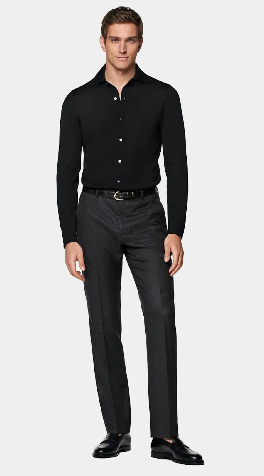 Suitsupply Cardigan col polo à manches longues Merino noir Black Cheap