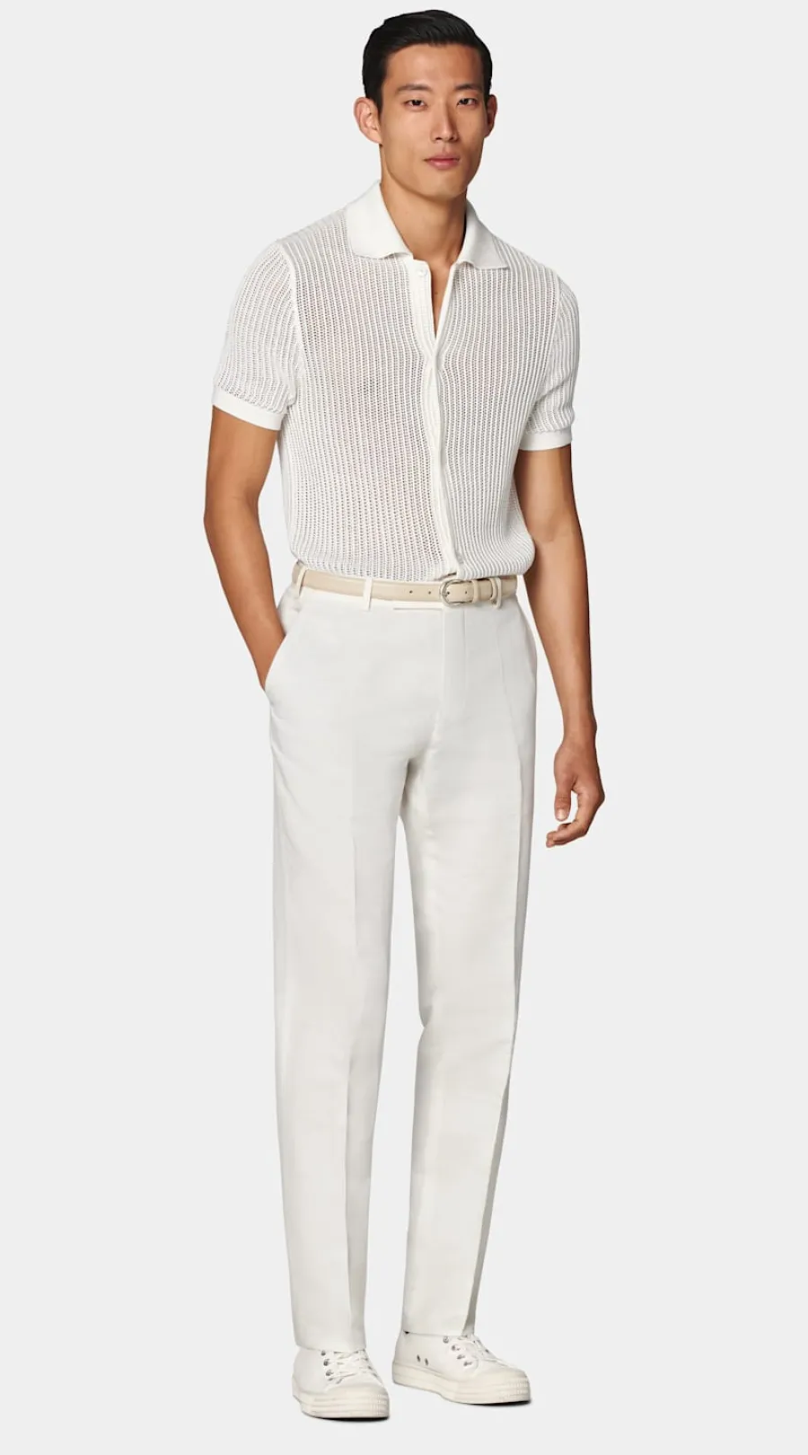 Suitsupply Cardigan col polo en crochet blanc cassé Off-White Flash Sale