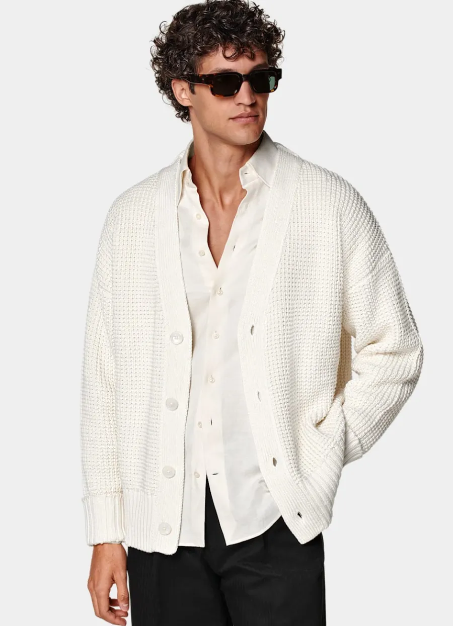 Suitsupply Cardigan oversize en crochet blanc cassé Online