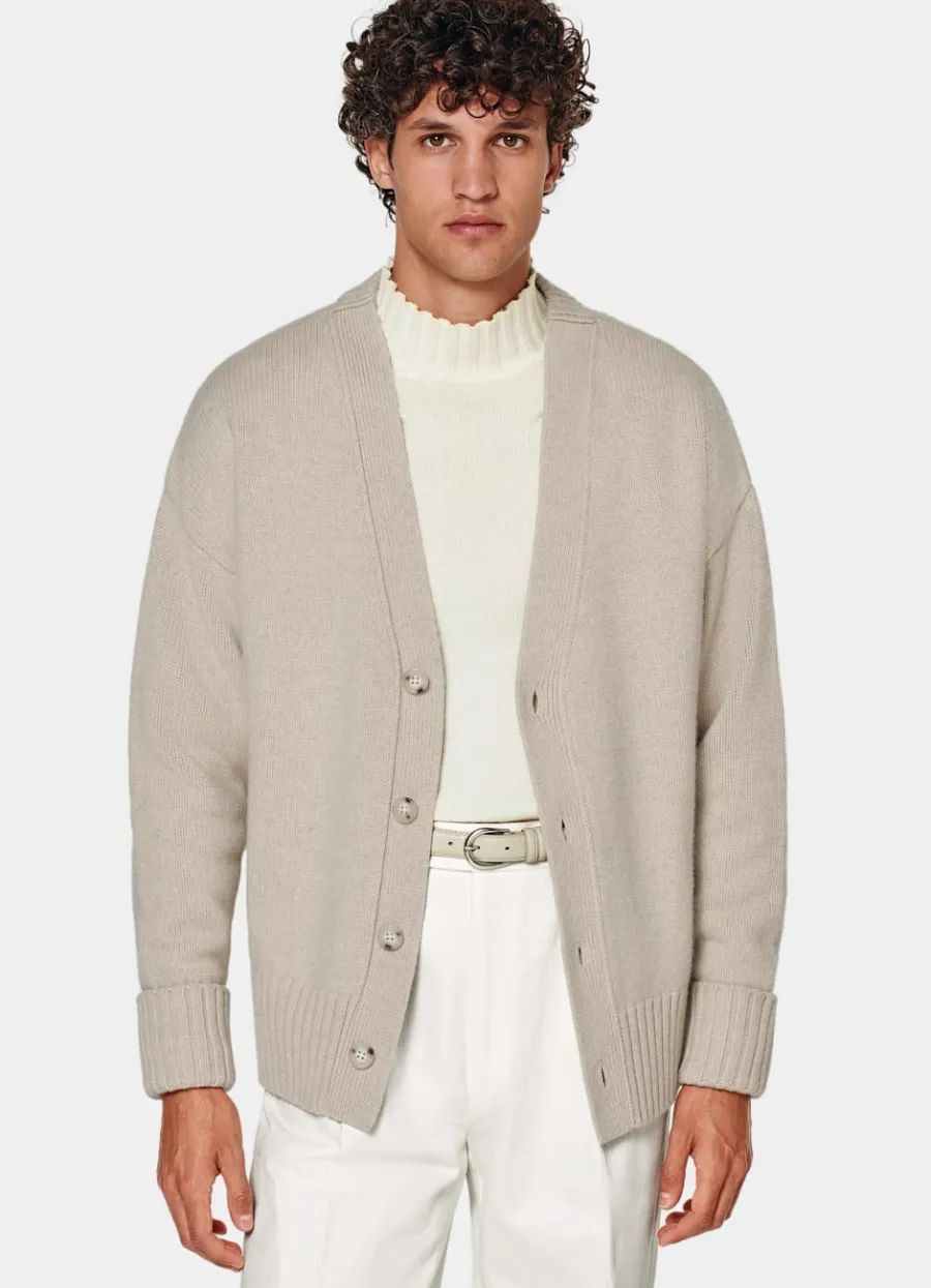 Suitsupply Cardigan oversize Merino sable Sand Sale