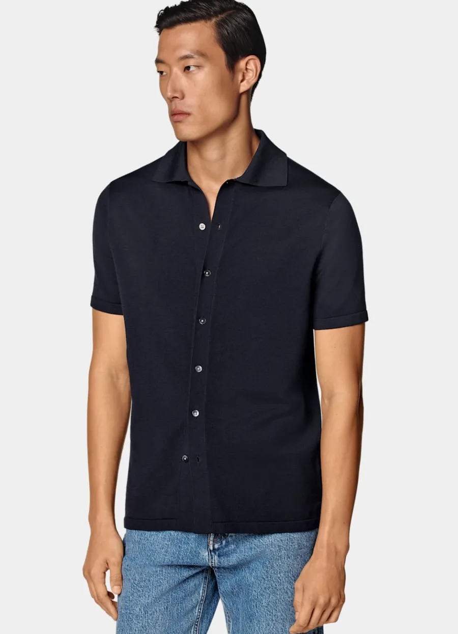 Suitsupply Cardigan type polo bleu marine Navy Clearance