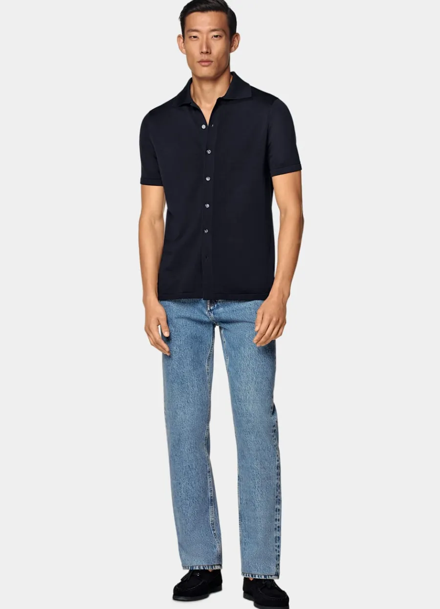 Suitsupply Cardigan type polo bleu marine Navy Clearance