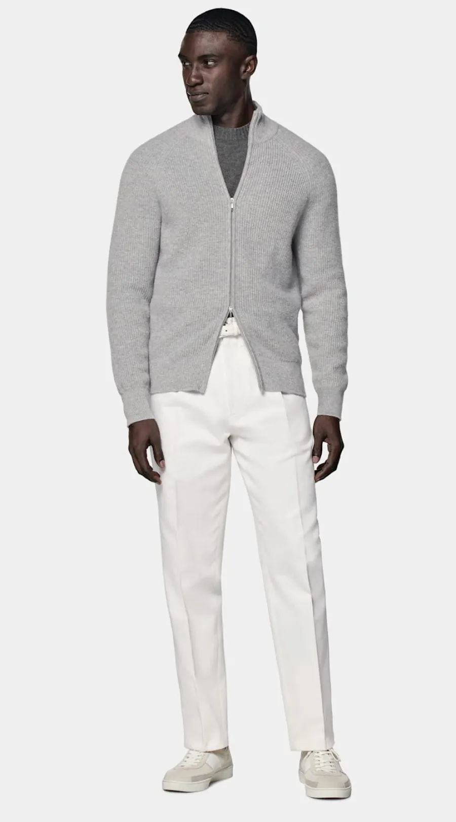 Suitsupply Cardigan zippé côtelé gris clair Light Grey Fashion