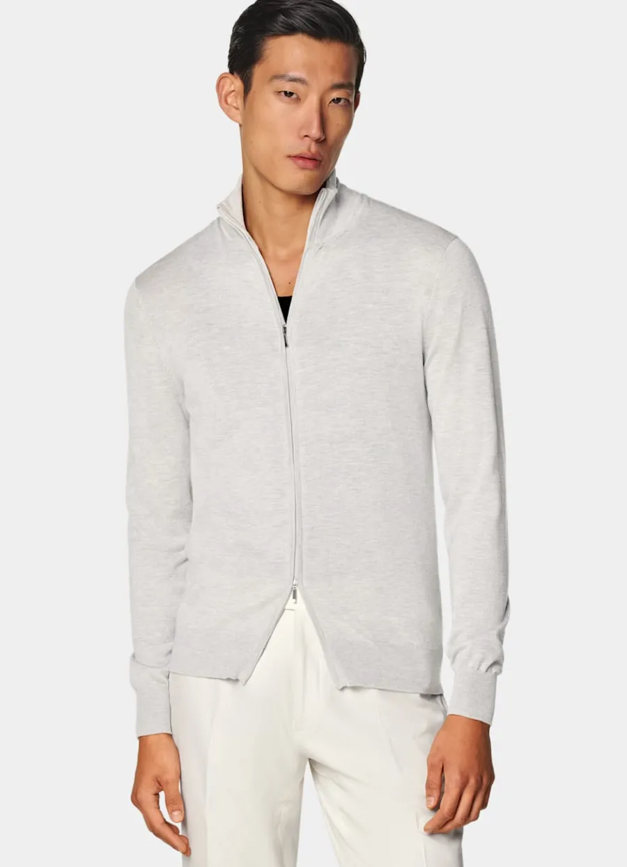 Suitsupply Cardigan zippé gris clair Discount