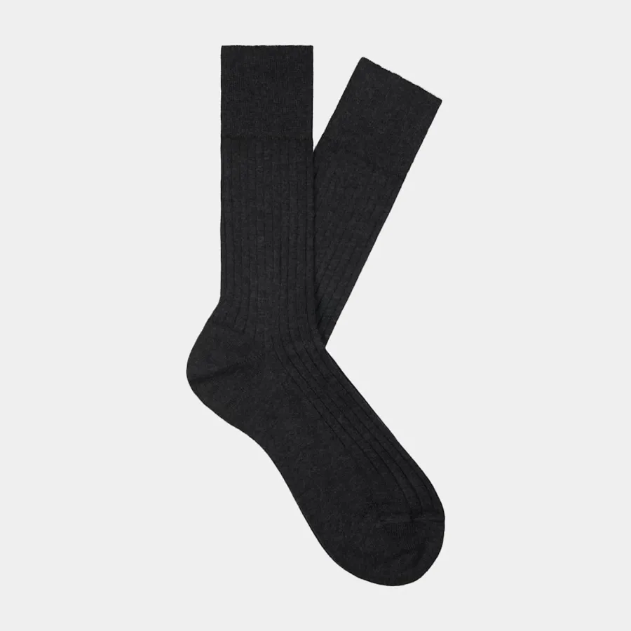 Suitsupply Chaussettes classiques côtelées gris foncé Dark Grey Outlet