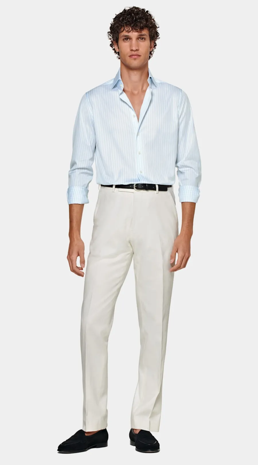 Suitsupply Chemise coupe ajustée en popeline bleu clair à rayures Light Blue Clearance