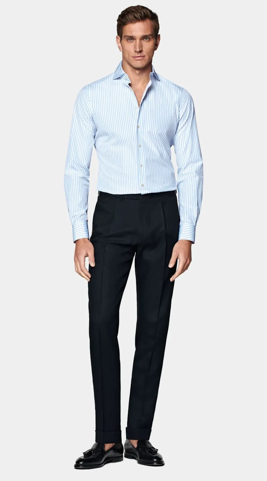 Suitsupply Chemise coupe ajustée en popeline bleue à rayures Cheap