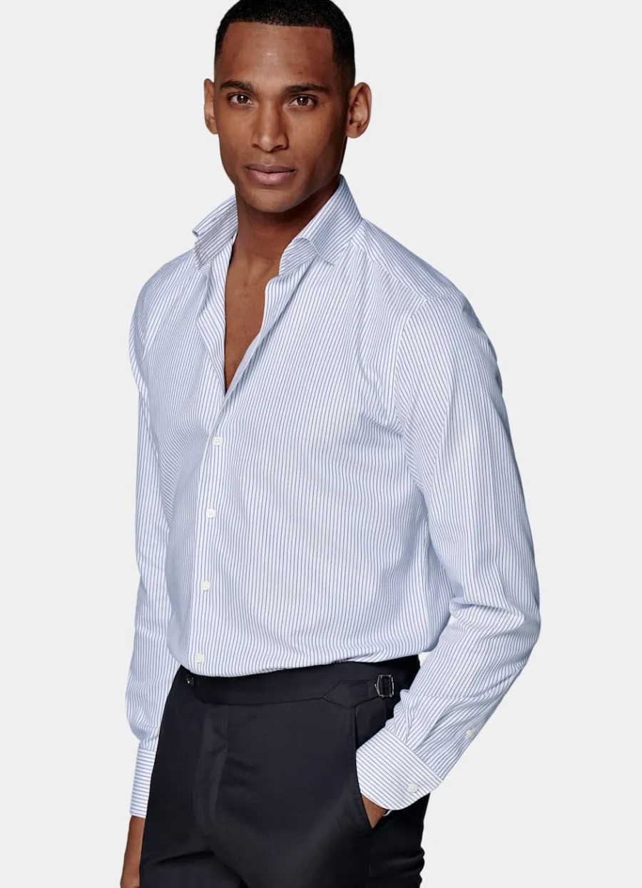 Suitsupply Chemise coupe ajustée en Royal Oxford bleu marine à rayures Store