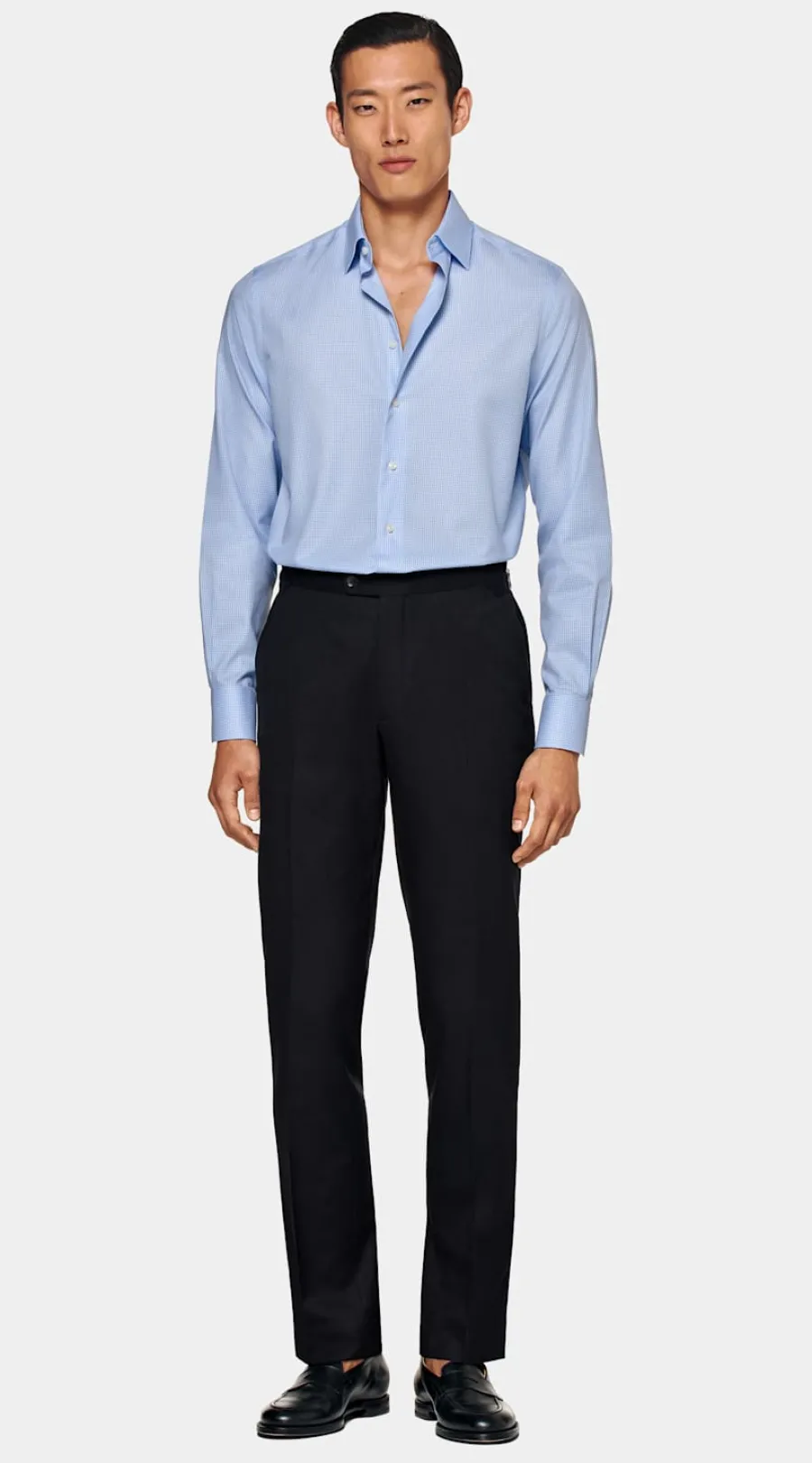 Suitsupply Chemise coupe ajustée en twill bleu clair à carreaux Online