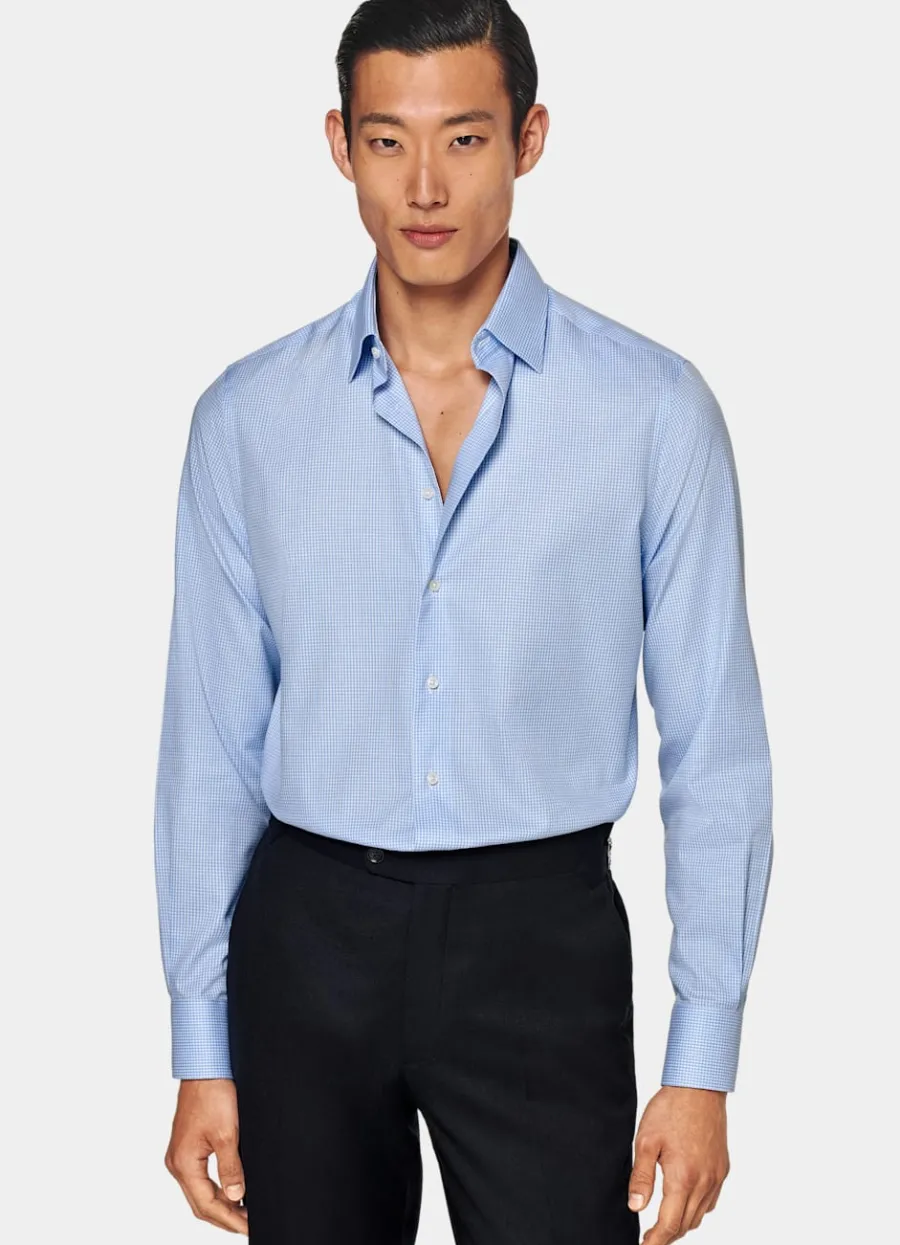 Suitsupply Chemise coupe ajustée en twill bleu clair à carreaux Online