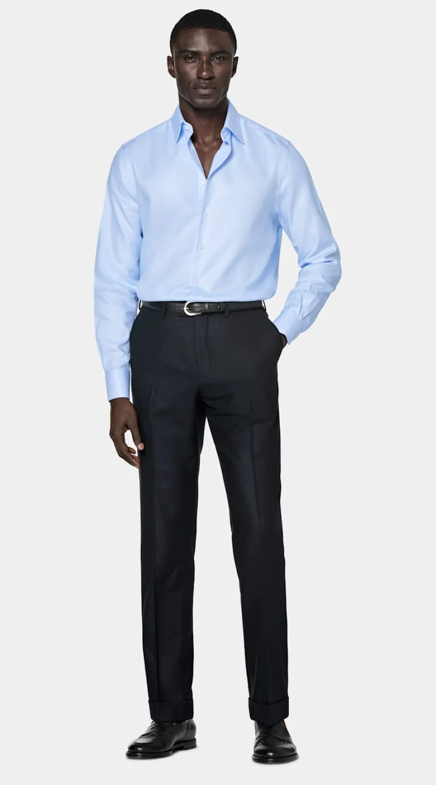 Suitsupply Chemise coupe ajustée en twill bleu clair pied-de-poule Store