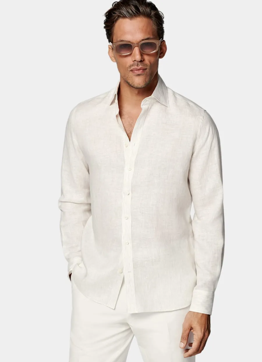 Suitsupply Chemise coupe ajustée marron clair à rayures Clearance