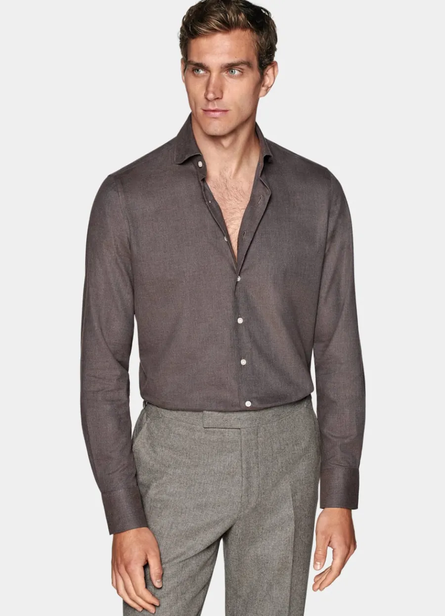 Suitsupply Chemise coupe ajustée Taupe Flash Sale