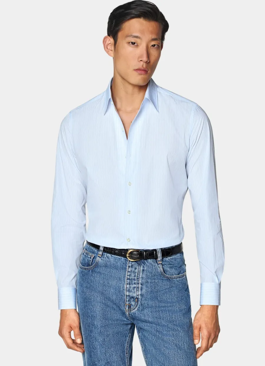 Suitsupply Chemise coupe Tailored à col classique d'une seule pièce bleu clair à rayures Light Blue Cheap