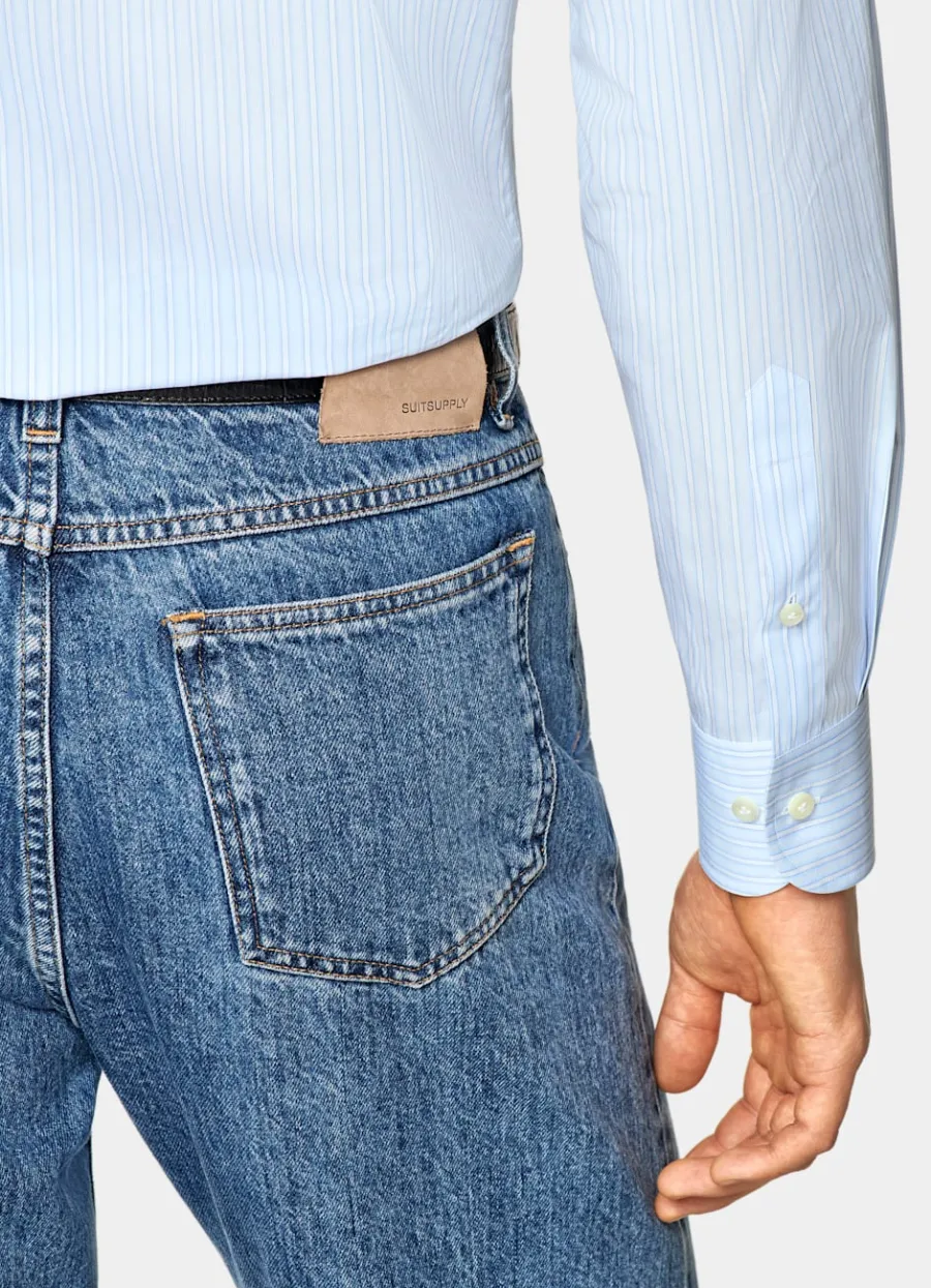 Suitsupply Chemise coupe Tailored à col classique d'une seule pièce bleu clair à rayures Light Blue Cheap
