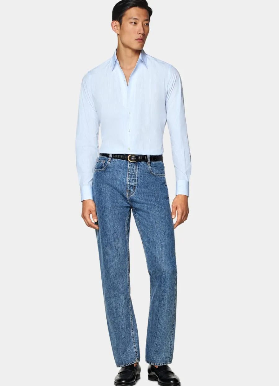 Suitsupply Chemise coupe Tailored à col classique d'une seule pièce bleu clair à rayures Light Blue Cheap
