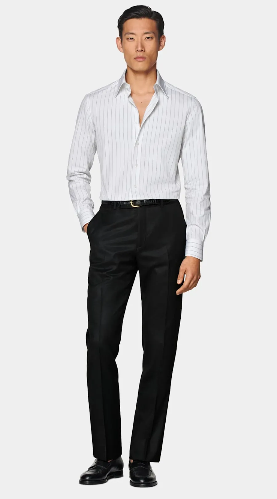 Suitsupply Chemise coupe Tailored à col en pointe blanche à rayures Discount