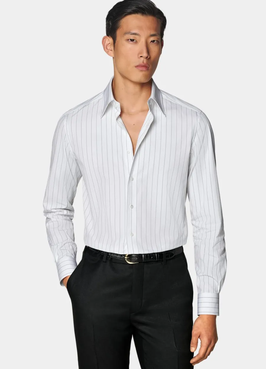 Suitsupply Chemise coupe Tailored à col en pointe blanche à rayures Discount