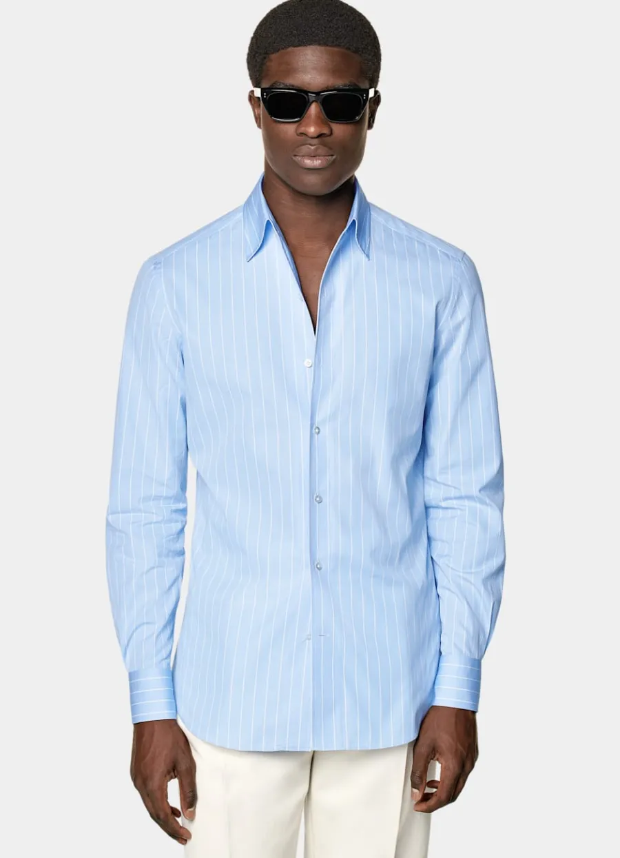 Suitsupply Chemise coupe Tailored bleu clair à rayures Light Blue Cheap