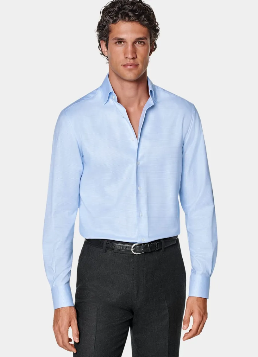 Suitsupply Chemise coupe Tailored bleu clair pied-de-poule Store