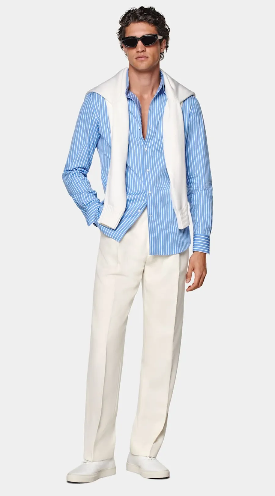 Suitsupply Chemise coupe Tailored bleu moyen à rayures Mid Blue Discount