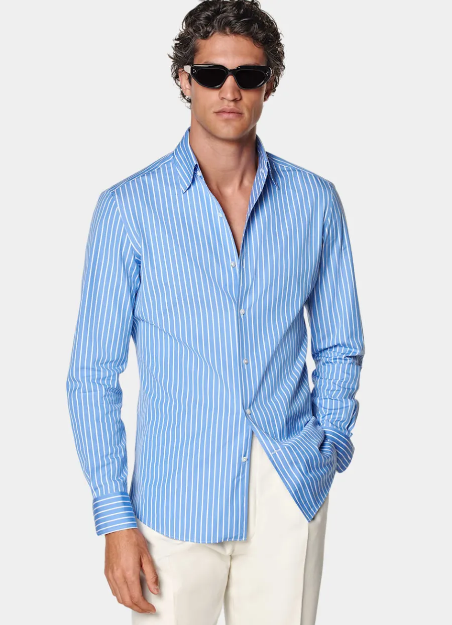 Suitsupply Chemise coupe Tailored bleu moyen à rayures Mid Blue Discount