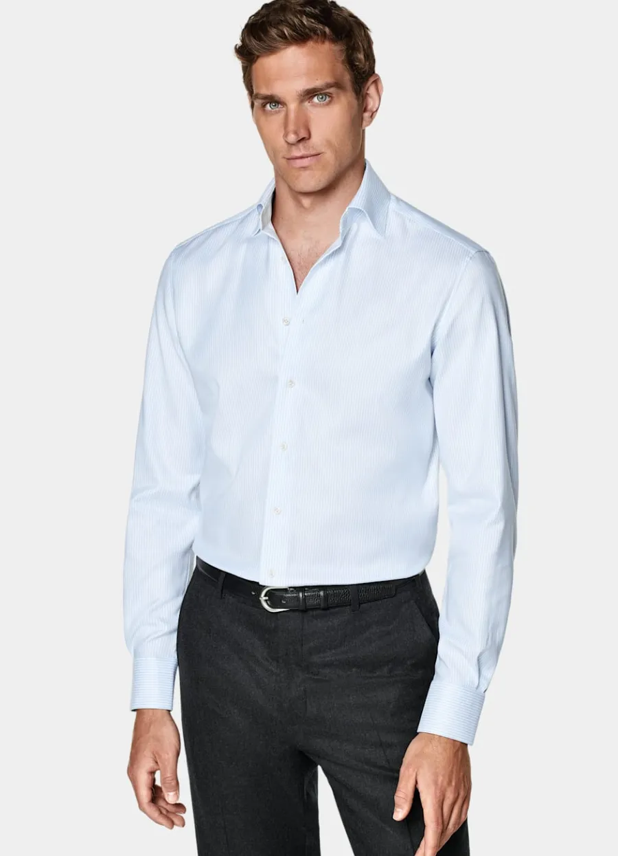 Suitsupply Chemise coupe Tailored en oxford bleu clair à rayures Best Sale