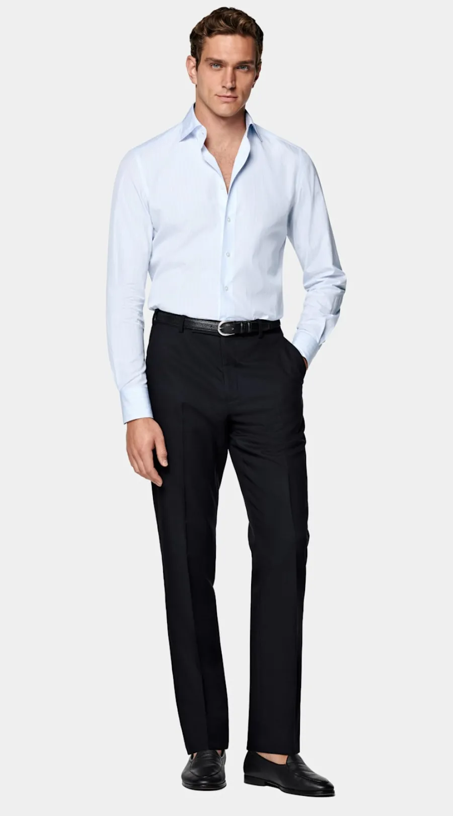 Suitsupply Chemise coupe Tailored en popeline bleu clair à rayures Discount