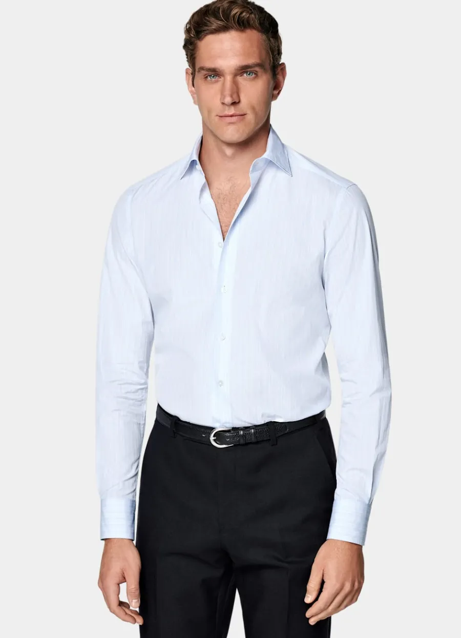 Suitsupply Chemise coupe Tailored en popeline bleu clair à rayures Discount