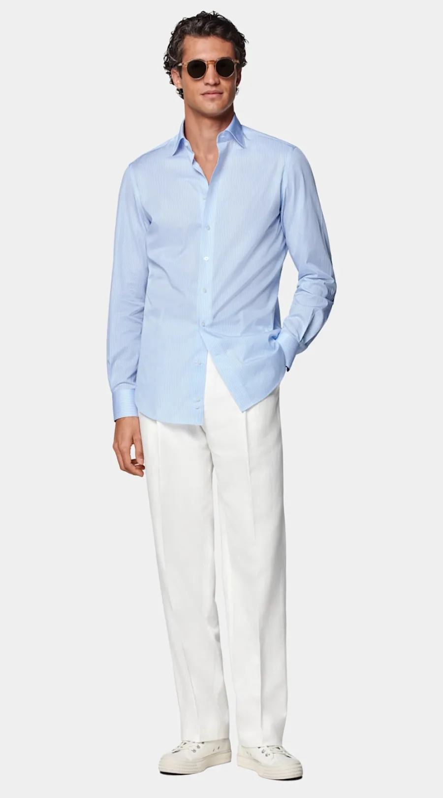 Suitsupply Chemise coupe Tailored en popeline bleue à rayures New