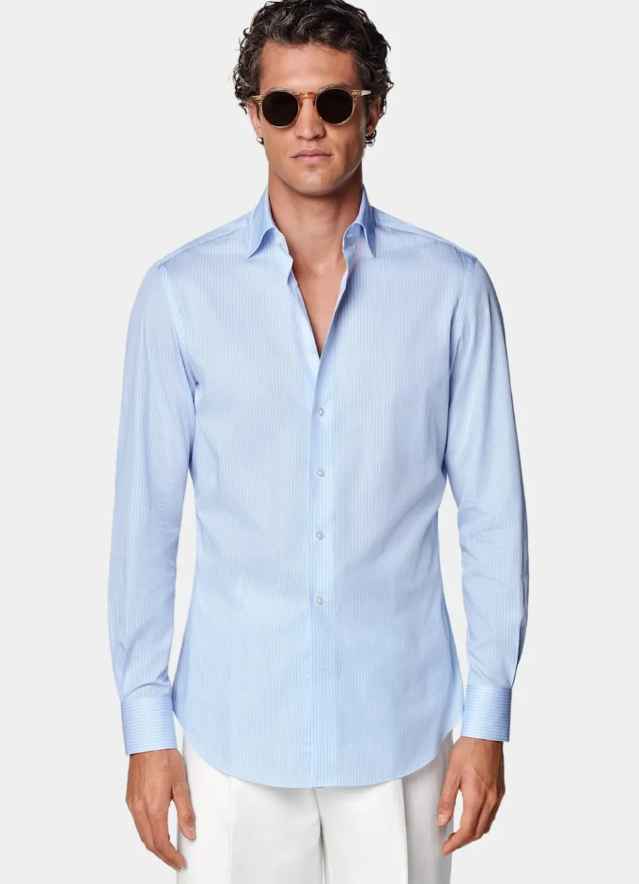 Suitsupply Chemise coupe Tailored en popeline bleue à rayures New