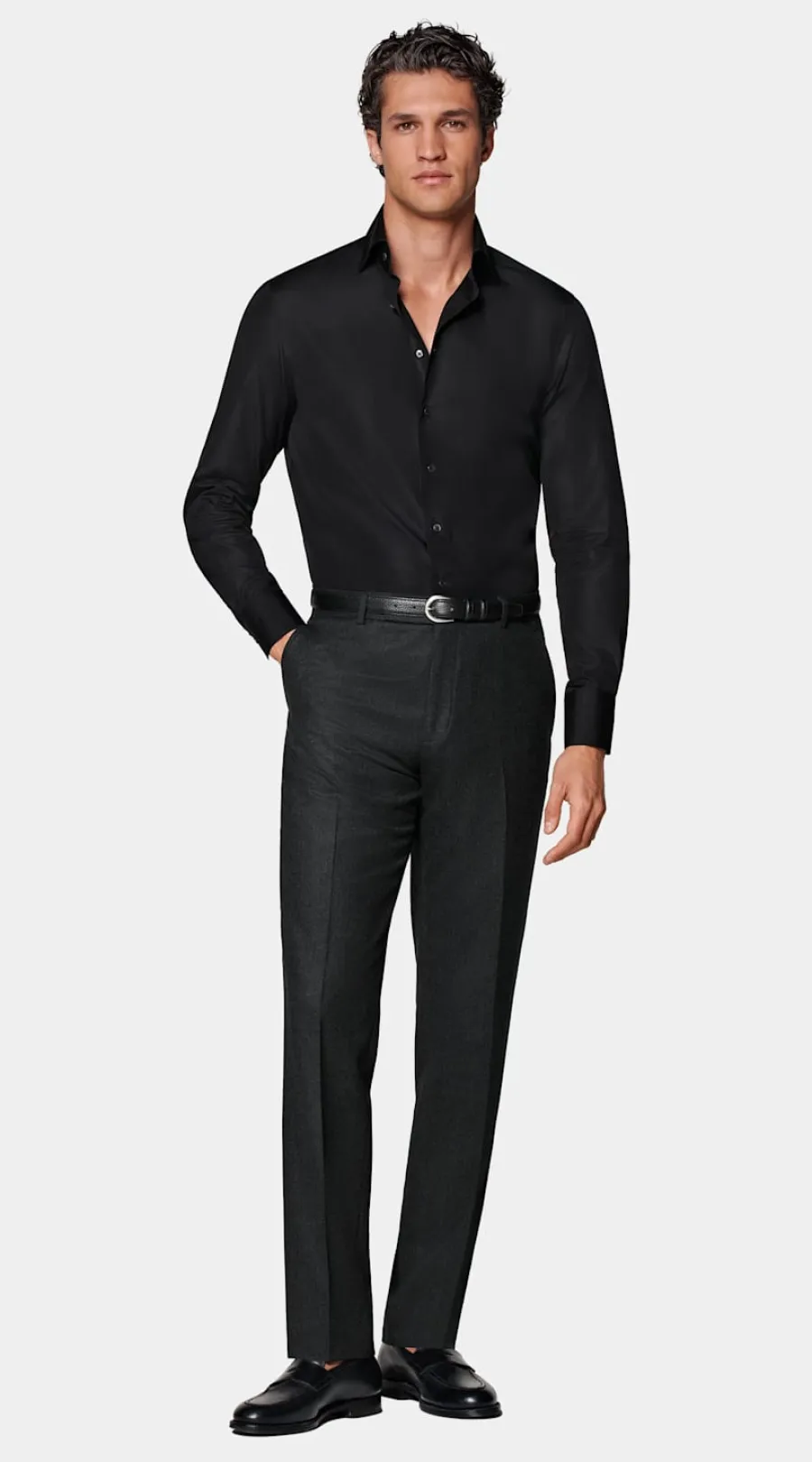 Suitsupply Chemise coupe tailored en popeline noire Black Hot