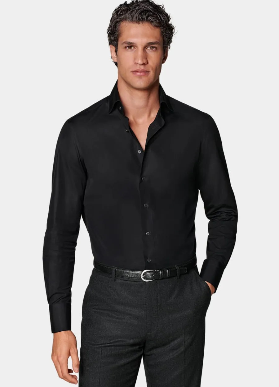 Suitsupply Chemise coupe tailored en popeline noire Black Hot