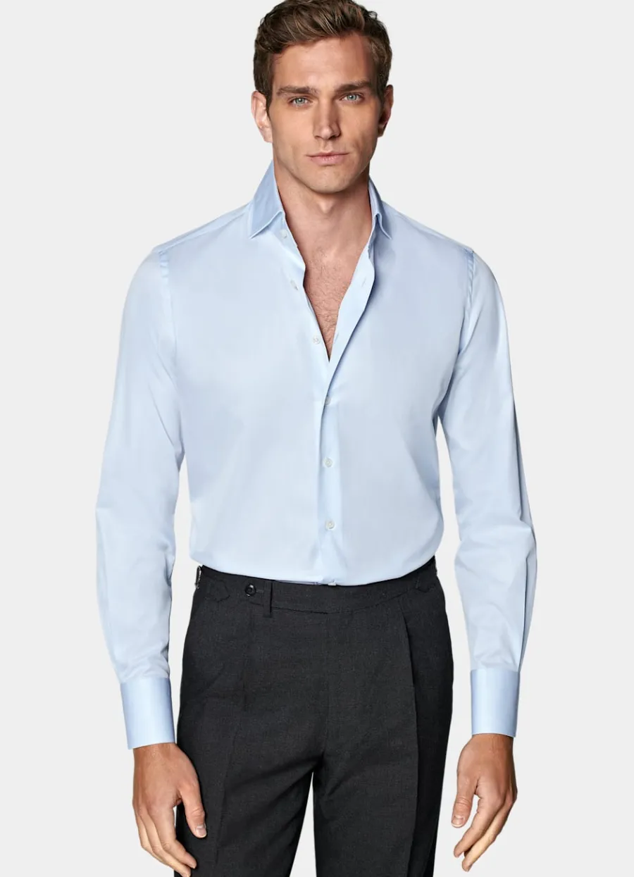 Suitsupply Chemise coupe Tailored en twill bleu clair Light Blue Shop