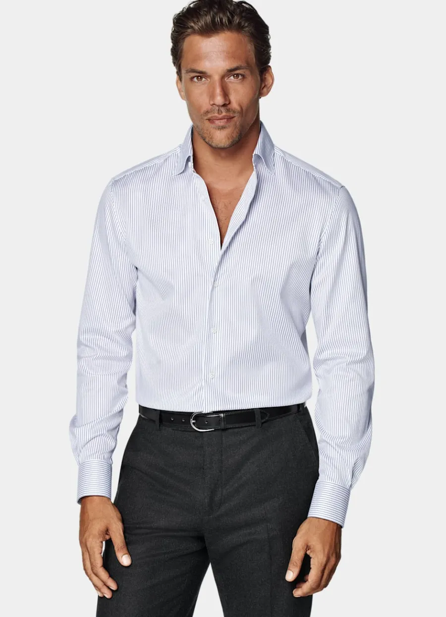 Suitsupply Chemise coupe Tailored en twill bleu marine à rayures Navy Best