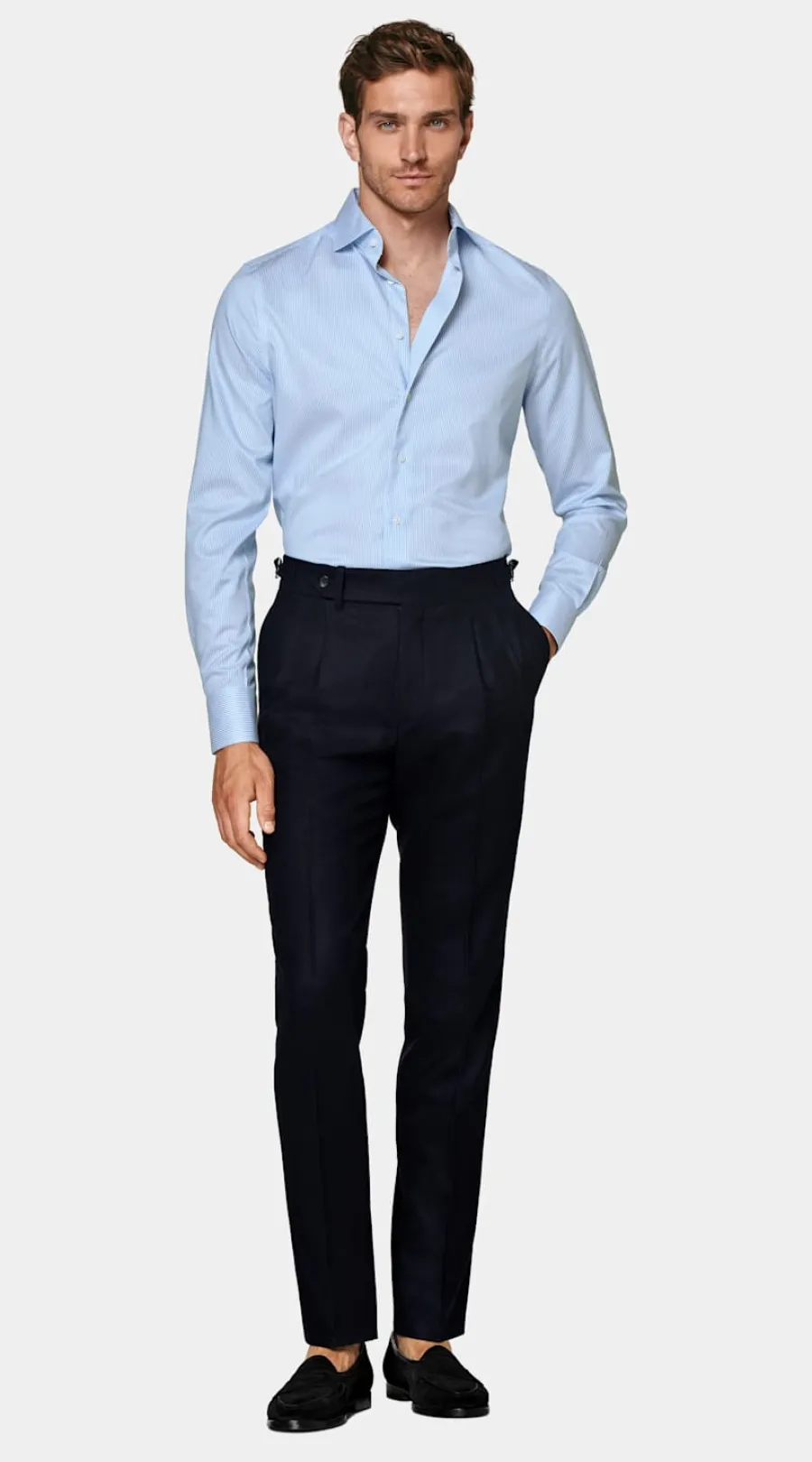 Suitsupply Chemise coupe très ajustée en twill bleu moyen à rayures Mid Blue Cheap