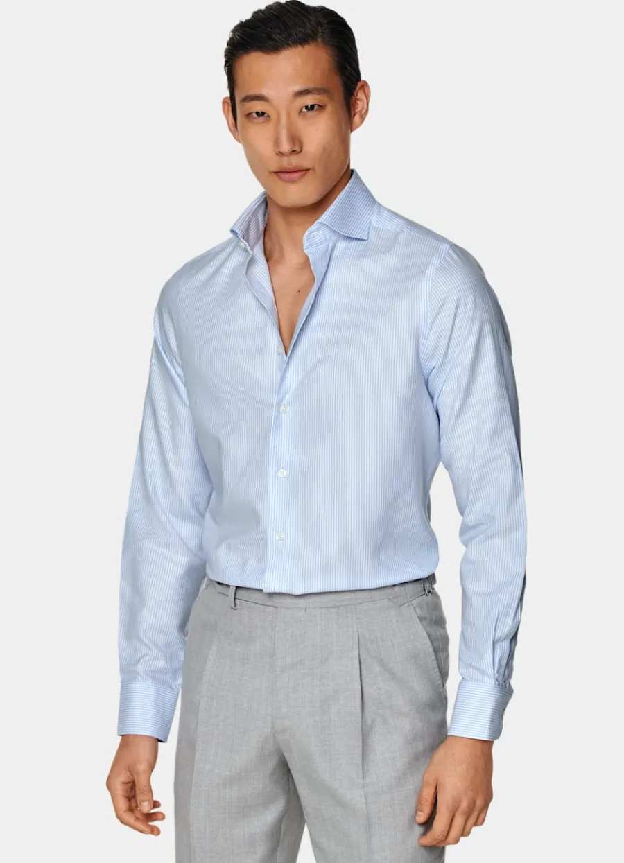 Suitsupply Chemise en oxford coupe très ajustée bleu clair à rayures Shop