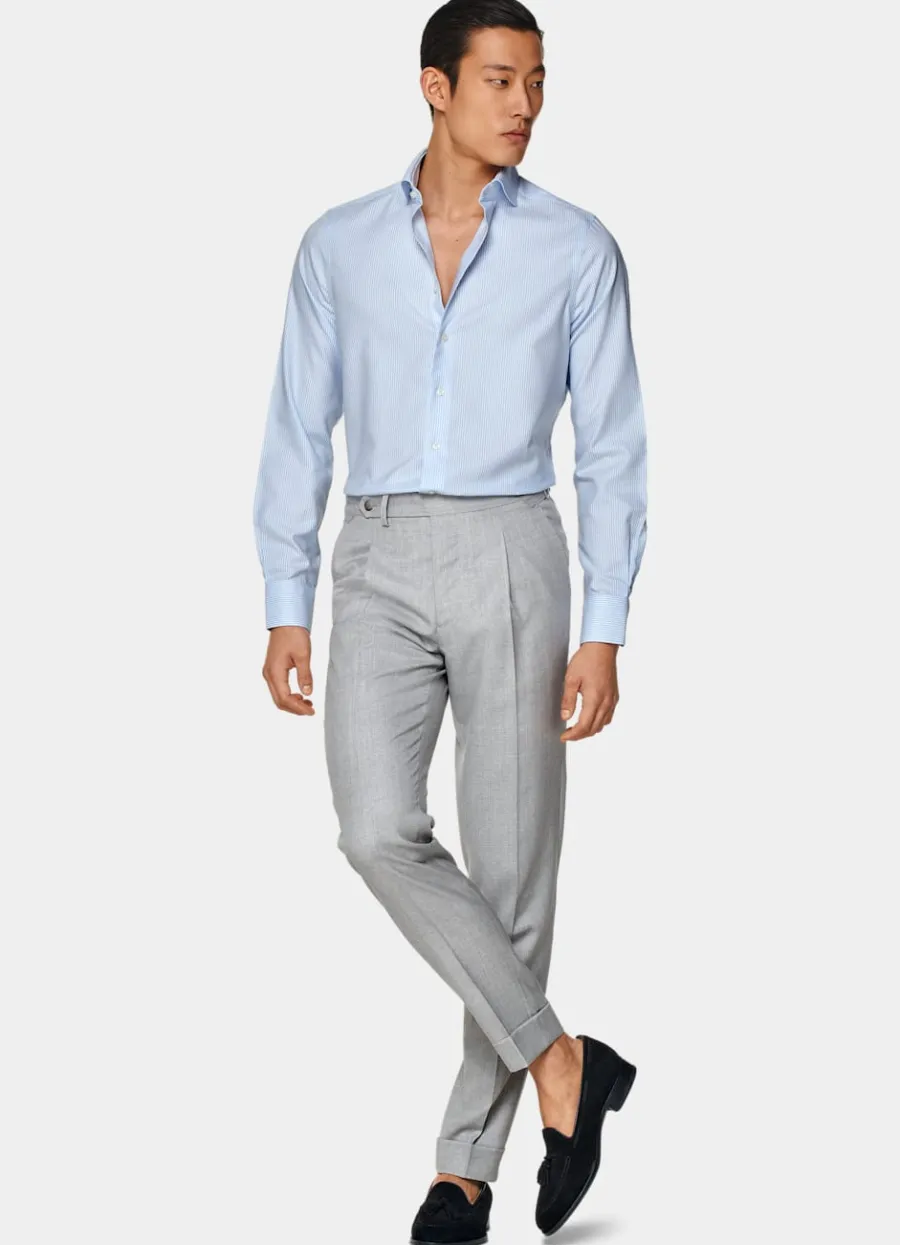 Suitsupply Chemise en oxford coupe très ajustée bleu clair à rayures Shop