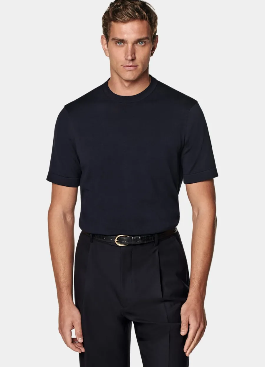 Suitsupply Col rond à manches courtes bleu marine Navy Hot